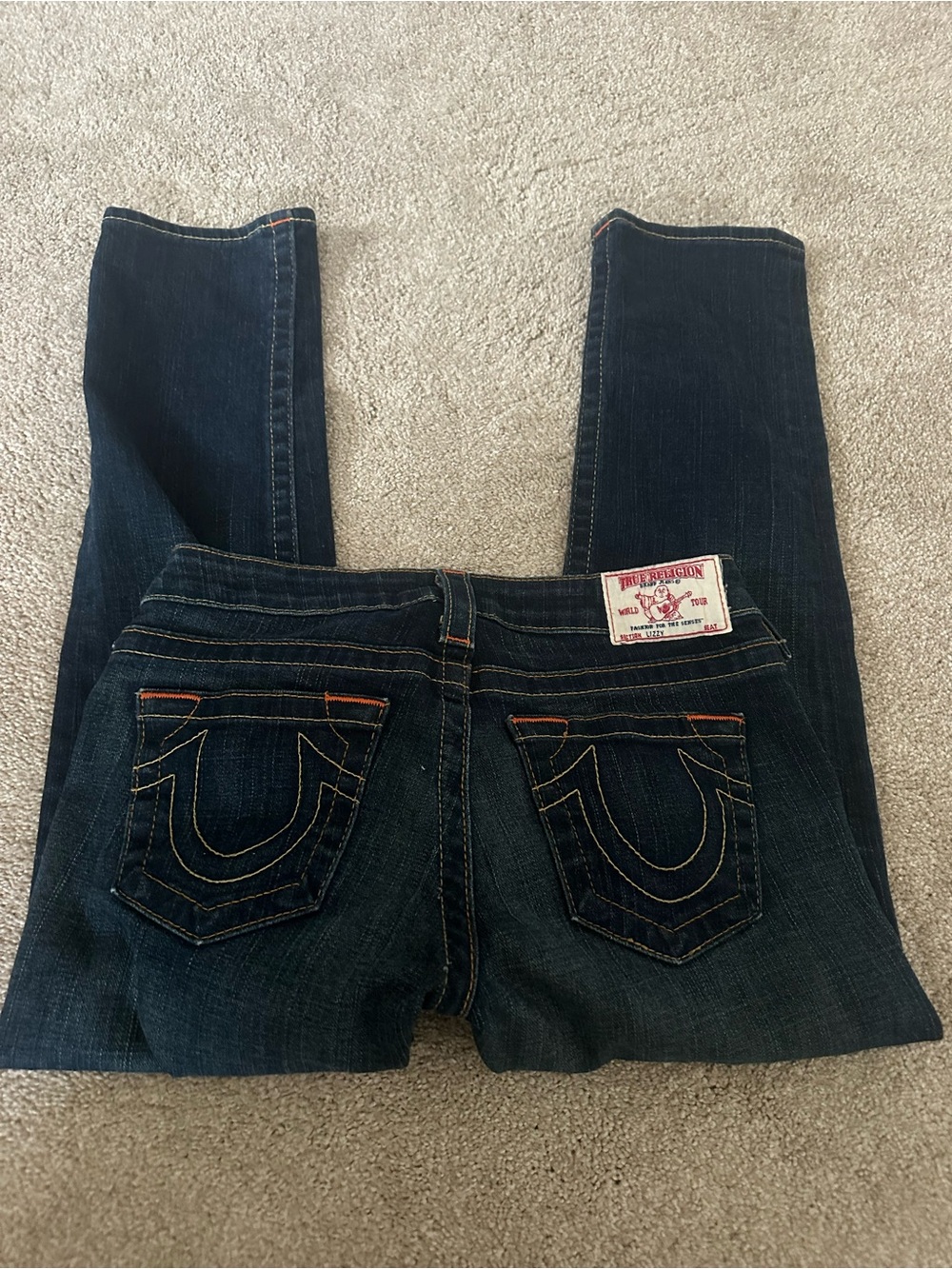 True Religion Women's Dark Indigo Skinny Jeans with Signature Back Stitching